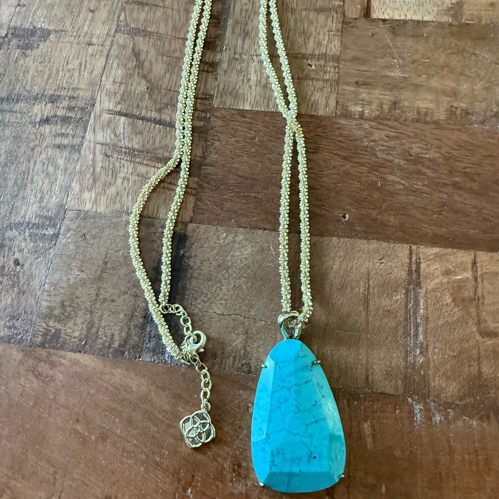 Kendra Scott Turquoise Necklace with Gold Long Chain - Rare